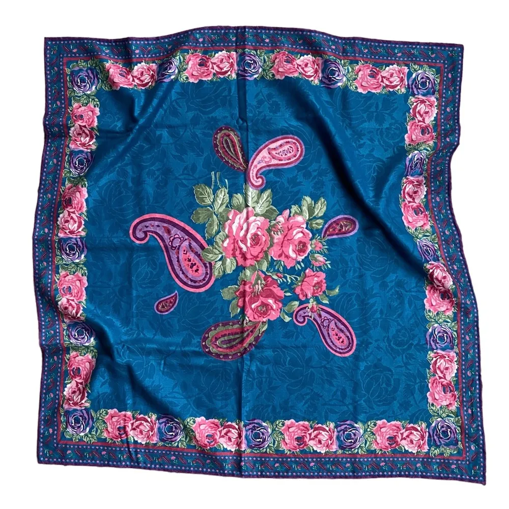 Vintage 1990s Floral and Paisley Scarf - Image 2