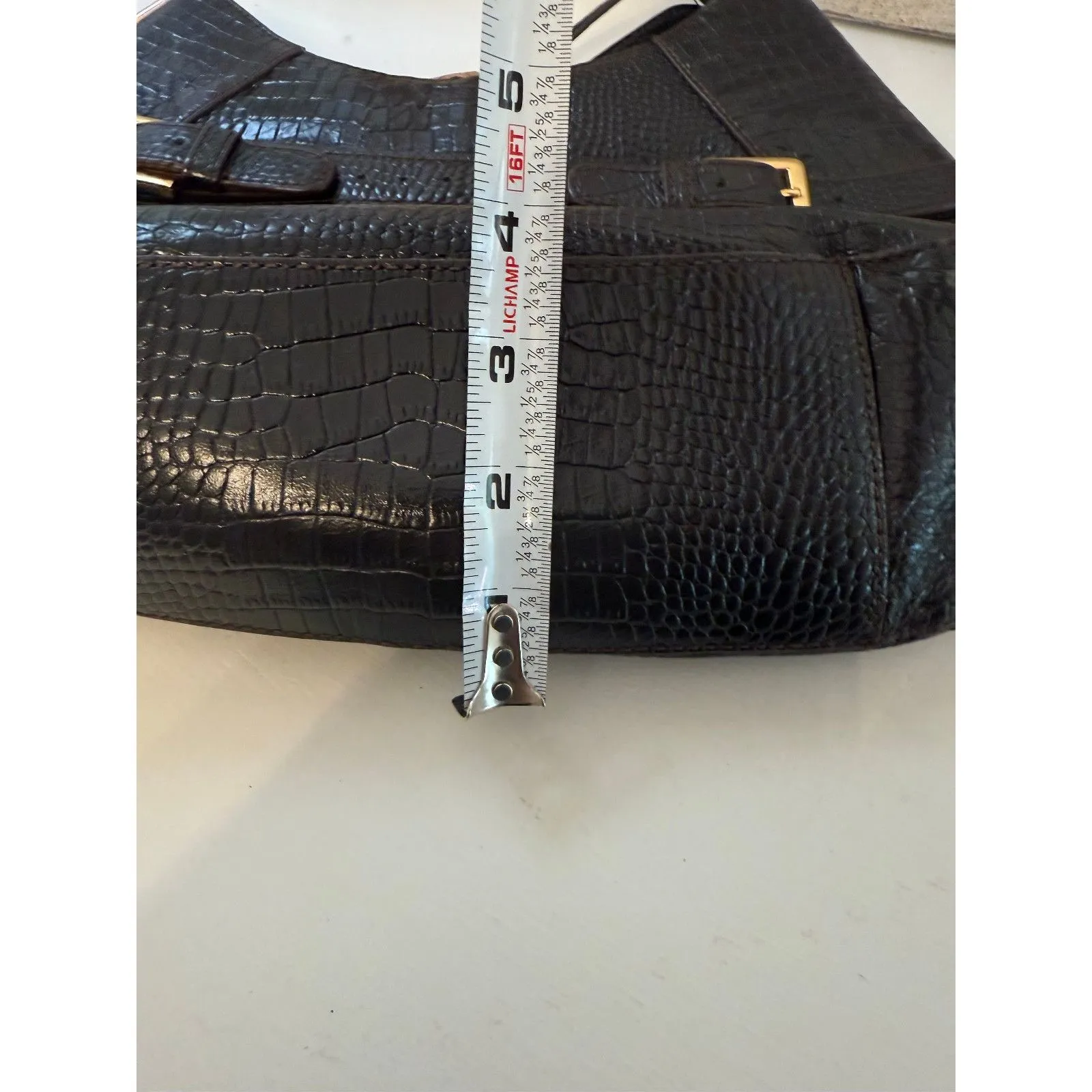 Vintage Etienne Aigner Black Leather Croc Embossed Shoulder Bag‎ Purse - Image 10