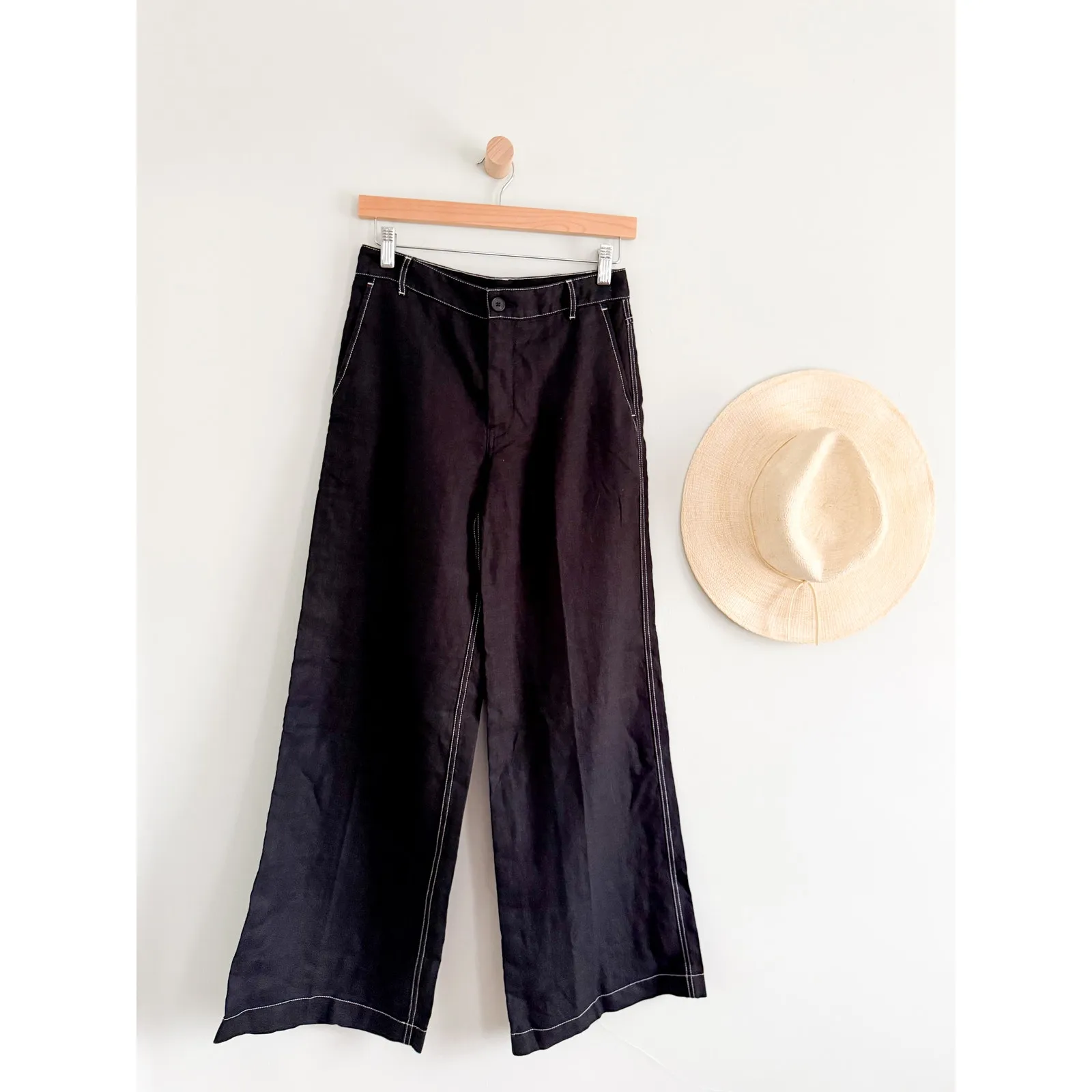 Madewell NWT Zoe Relaxed Wide Leg Linen Pants Jet Black Size 00 - Image 3
