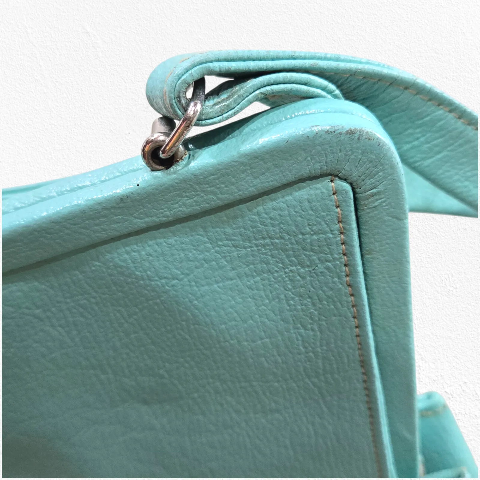 Vintage 50s Leather Handbag Robins Egg Blue Top Handle Purse Bass by Jacqueline - Image 11