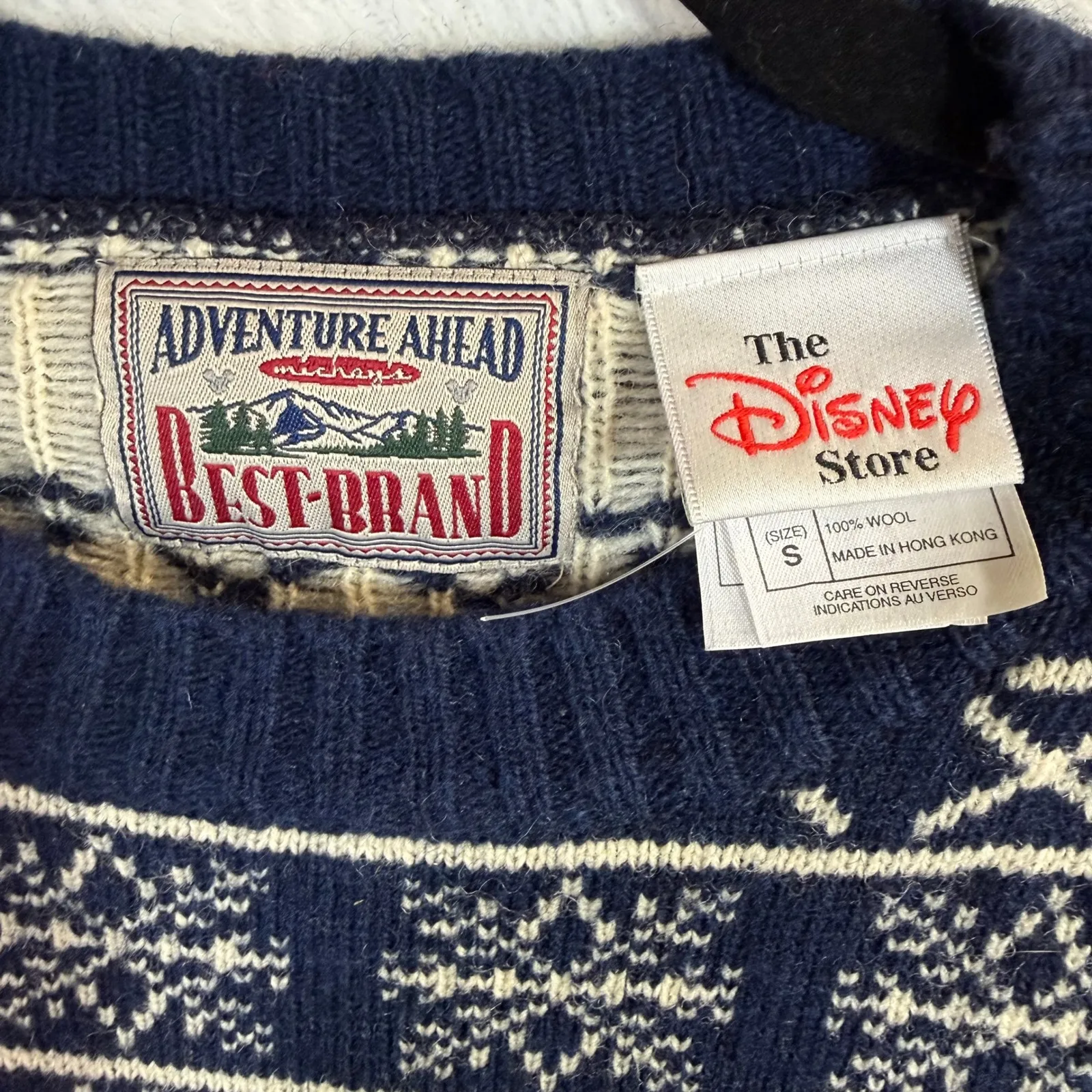 Vintage Disney S Wool Sweater Mickey Goofy Daffy Fair Isle Holiday Nordic Winter Blue - Image 4