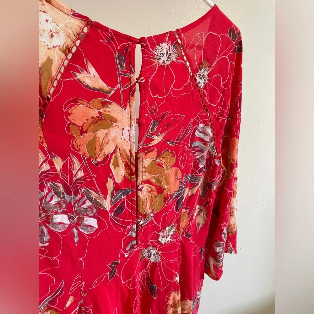 Free People All Eyes on You Mini Swing Dress Floral Red (Size 2) - Image 3