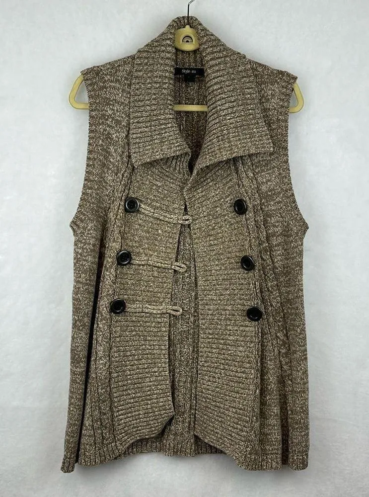 . Womens Tan Brown Collared Sleeveless Vest Sweater Size Large - Image 2
