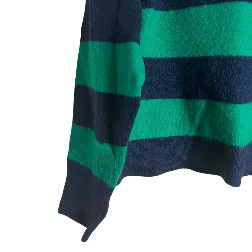 J.Crew Navy Blue Teal Rugby Stripe Mockneck Long Sleeve Pullover Sweater Size S - Image 5