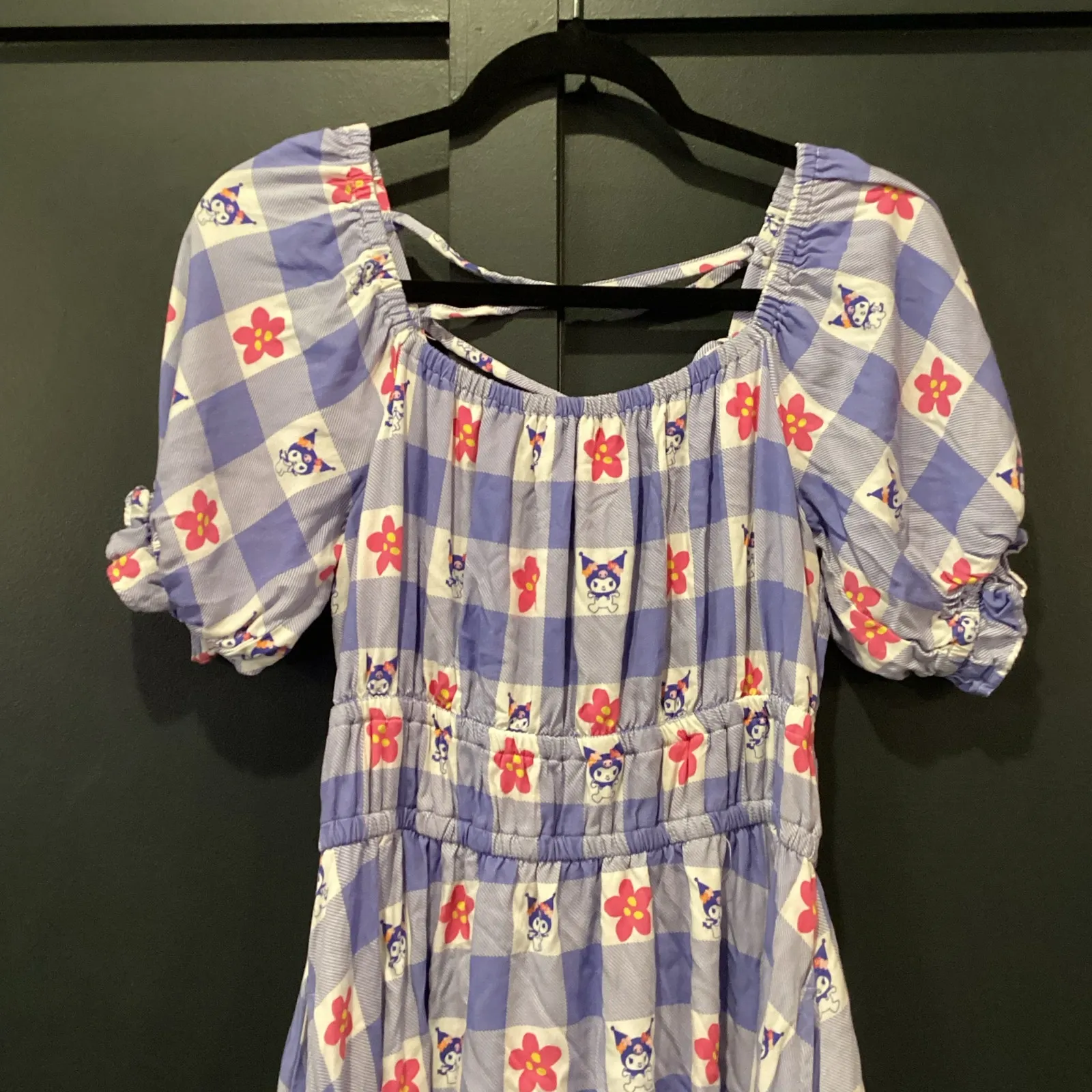 Sanrio Kuromi Gingham Floral Smock Dress BoxLunch Exclusive S/M blue white Size M - Image 4