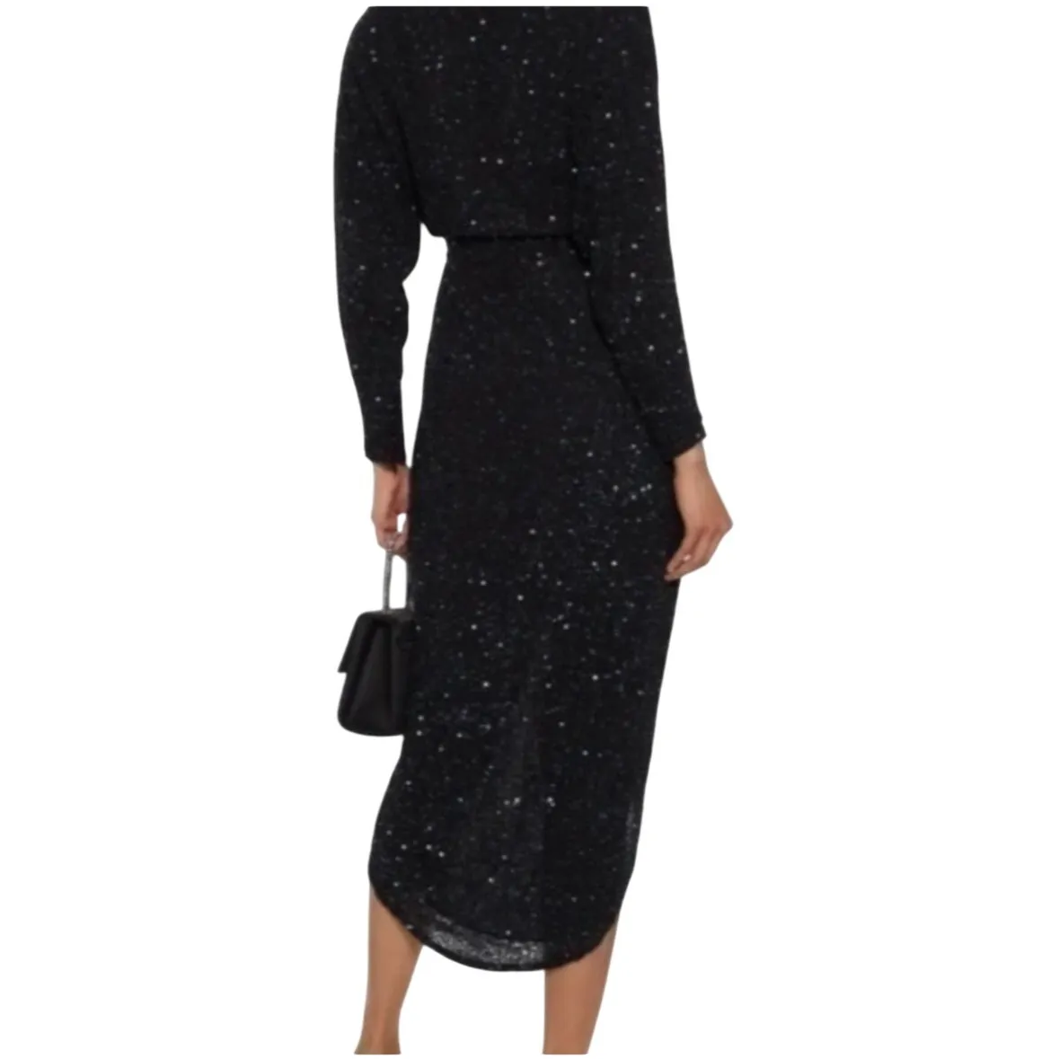 Retrofete Jasmine Black Sequin Wrap Midi Dress NWT Size Small - Image 2