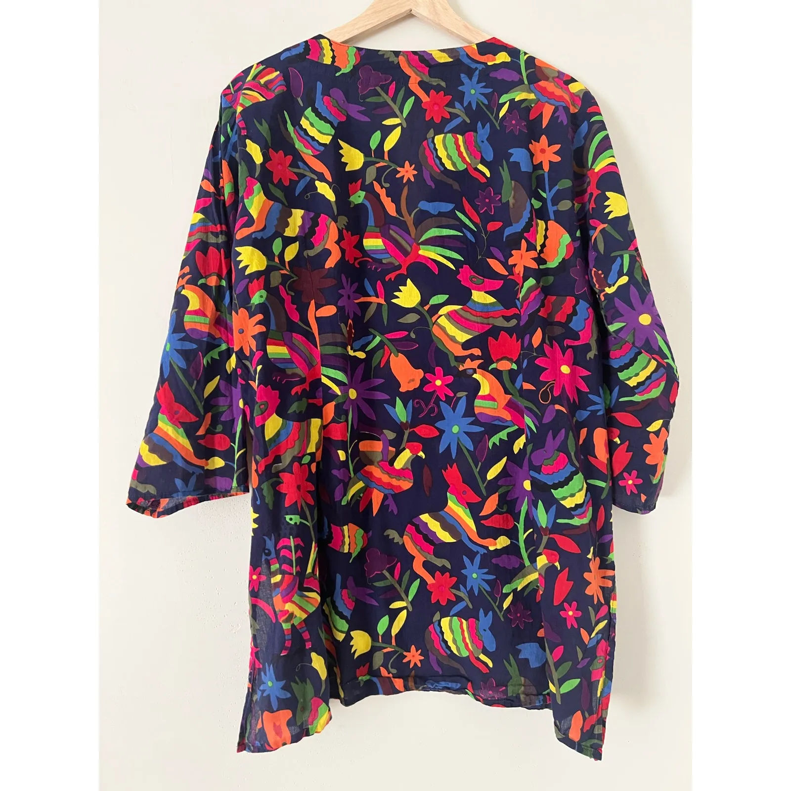 Kikisol 100% Cotton Pinata Fiesta Tunic Top XL Navy Alebrijes Animals Mexican Blue - Image 6