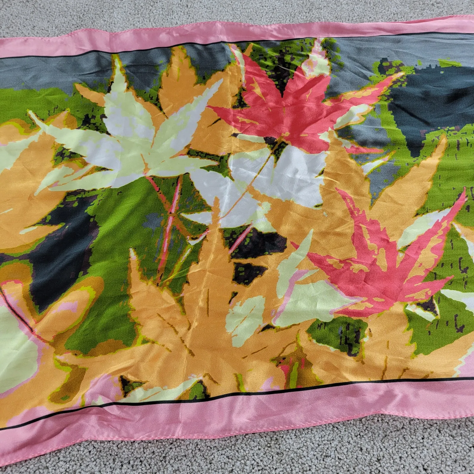 Bodie Womens Scarf 58" x 21" Pink Green Autumn Maple Silk Rectangle Wrap Shawl - Image 9