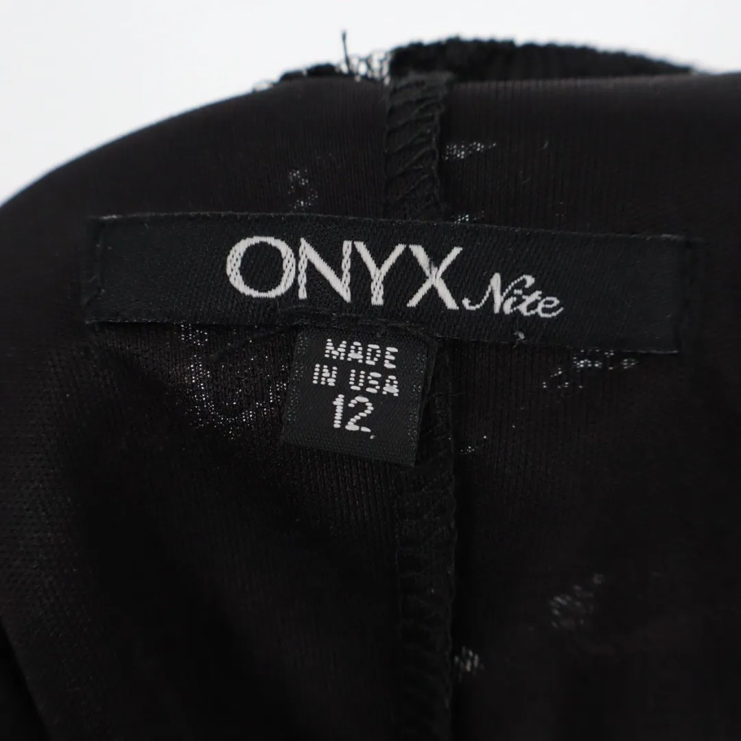 ONYX Nite Black Lace Sheath Dress 3/4 Sleeve Made in USA Size 12 - Image 3