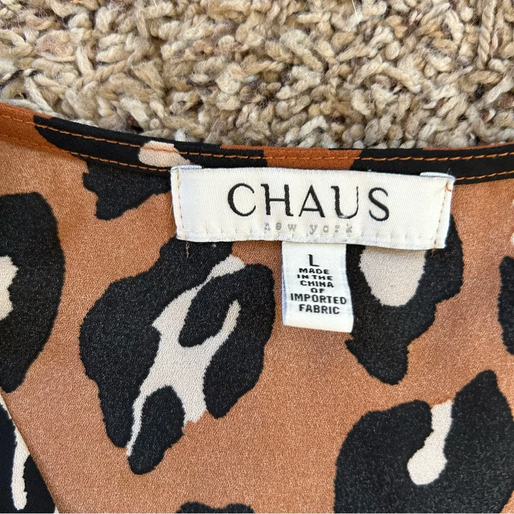 Chaus orange leopard cheetah animal print ruffle sleeve shell tank cami large - Image 3