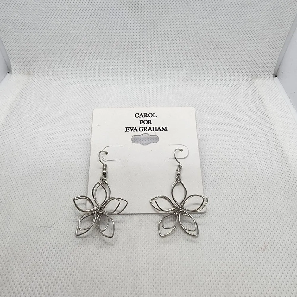 Carol for Eva Graham Silver Dangling Flower Earrings Silver - Image 3