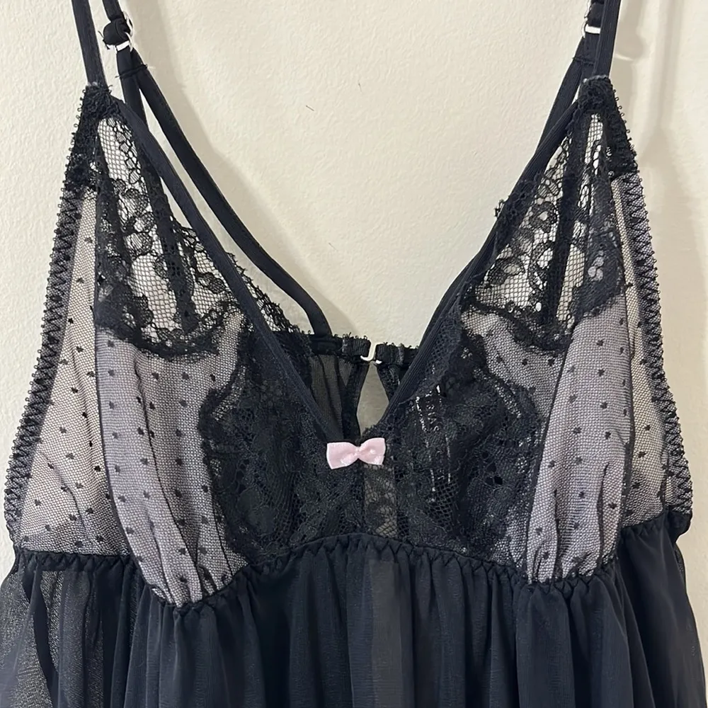 Victoria’s Secret Black Lace Babydoll Pink Lace Detail Lingerie Top Size Medium - Image 4