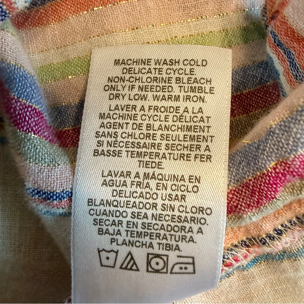 Velvet by Graham & Spencer Metallic Linen Pastel Striped Boho Mini Dress XS Pink - Image 7