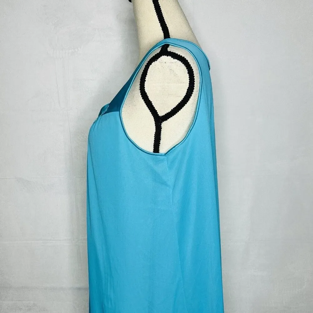 Vintage Vanity Fair Aqua Blue Sz M Nylon Embroidered Long Nightgown Sleeveless - Image 7