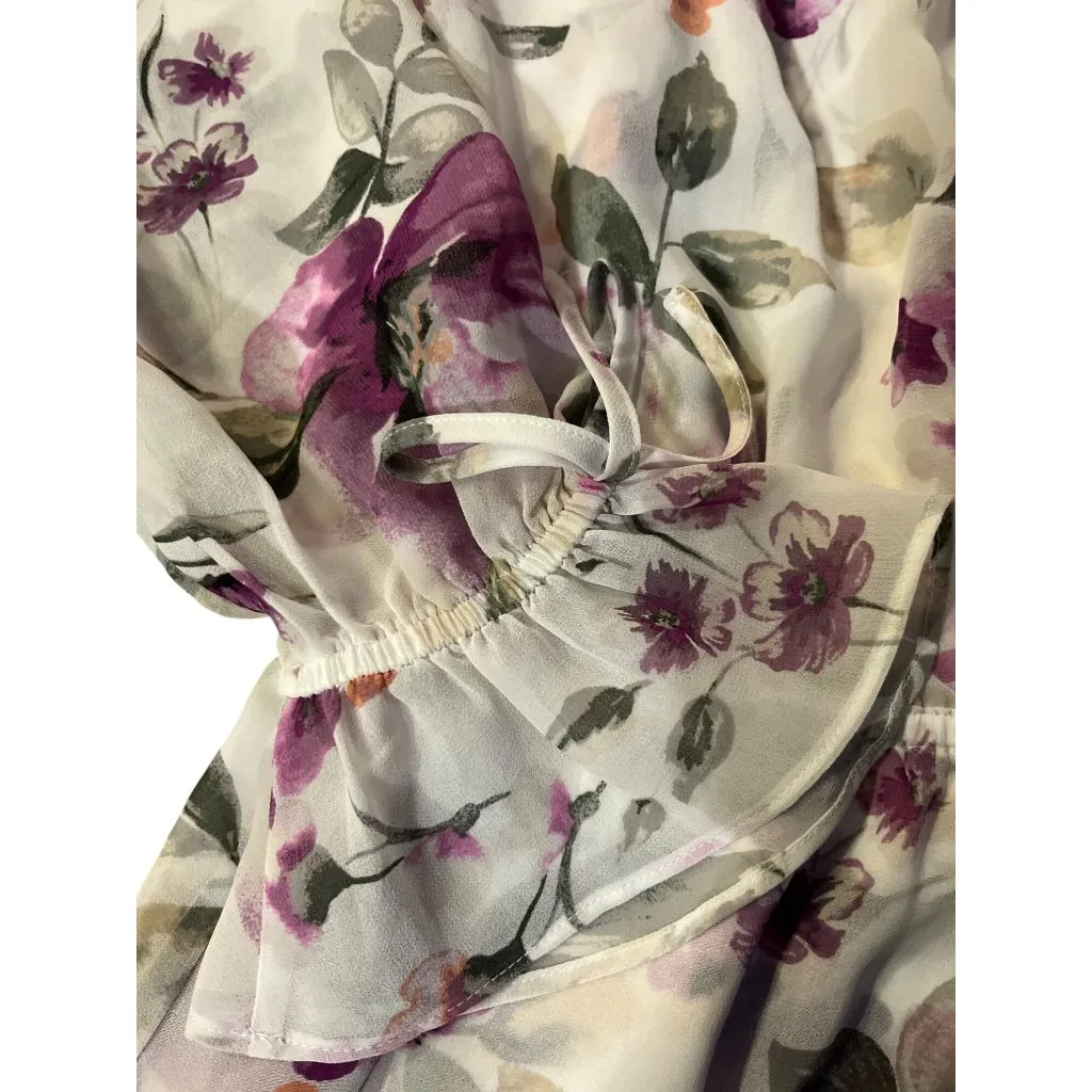 White House Black Market Womens 6 Floral Blouse Ecru Violet Ruffle + Tank NWT - Image 15