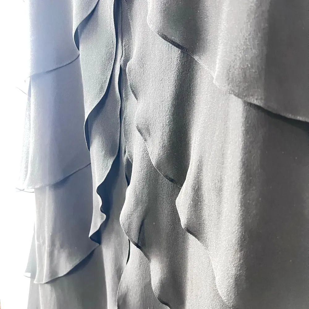 Vtge Daymor Womens 100% silk Black Elegant V neck Ruffle Layered Dress Sz 4 Maxi - Image 4