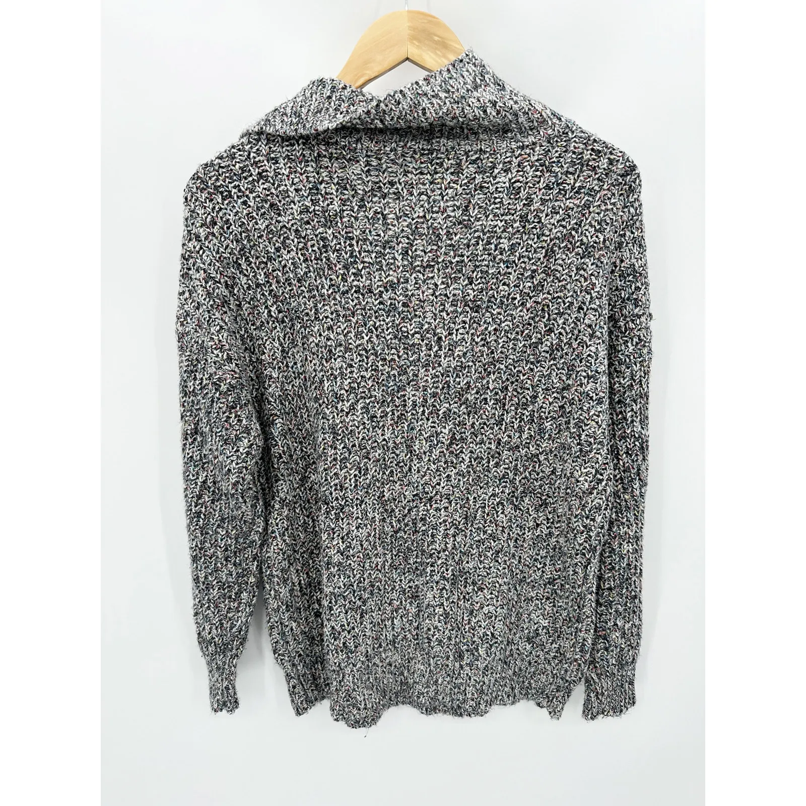 Offline Aerie Womens Chunky Knit Quarter Zip Sweater Size S Grey Speck Pullover - Image 2