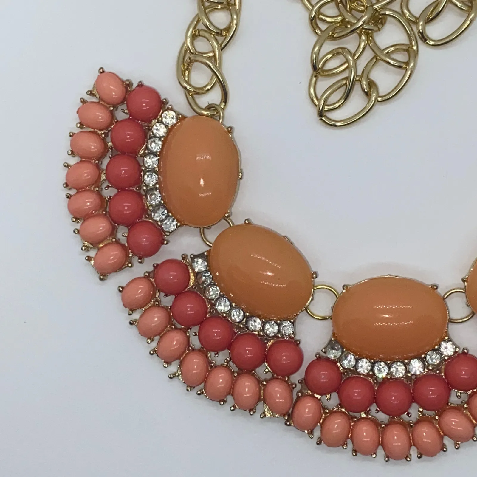 Multi-Tone Coral Pink Orange Rhinestone Necklace - Image 5