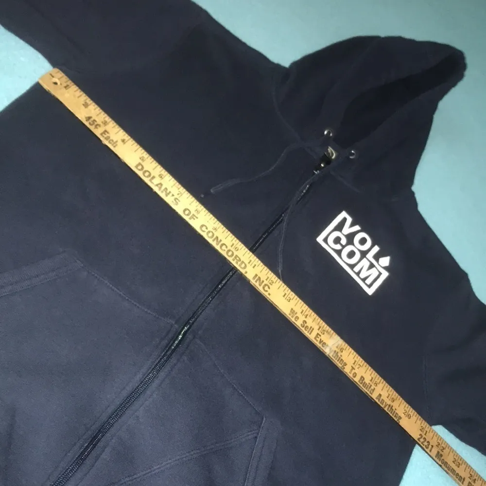 VOLCOM zip up hoodie, front pockets long sleeve dark navy blue size L - Image 7