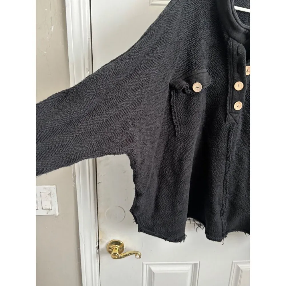 Free People Beach Rowan Oversized Black Knit Button-Up Pullover Sweater Jacket s - Image 7