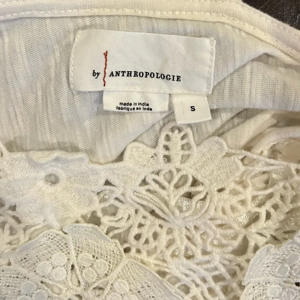 By Anthropologie V-Neck Lace Swing Top Elegant Cream Lace Women Top - Image 9