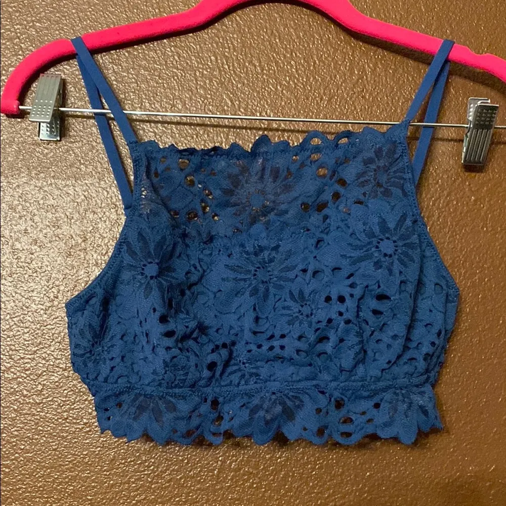 Aerie Blue Elegant Lace Bralette Size Medium Halter - Image 6