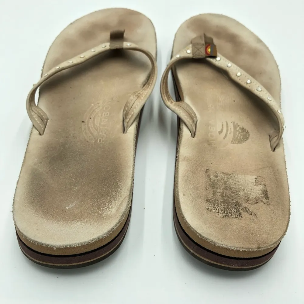 Women’s Rainbow Beige Leather with Rhinestone Double Sole Sandals Size 11 - Image 3