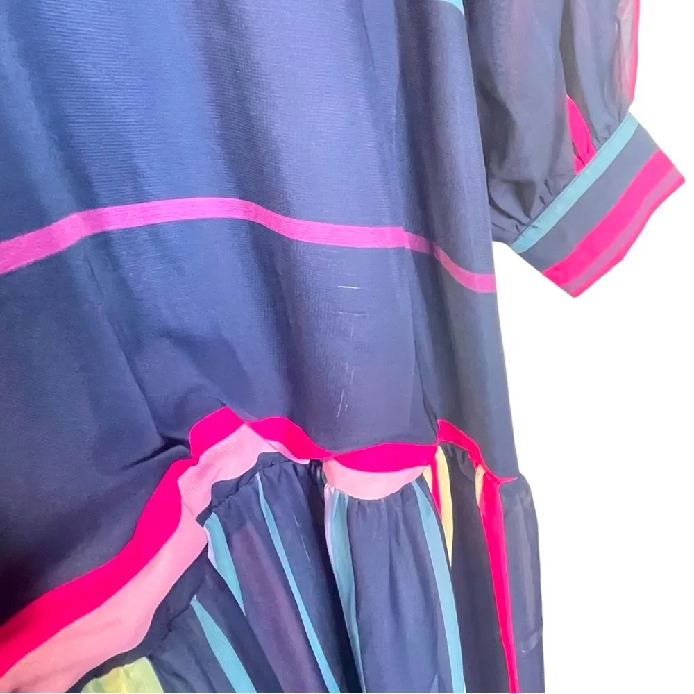 L'ATISTE MULTI COLOR STRIPE ANS FLORAL CHIFFON ROSY MAXI DRESS SIZE: M PINK BLUE - Image 11