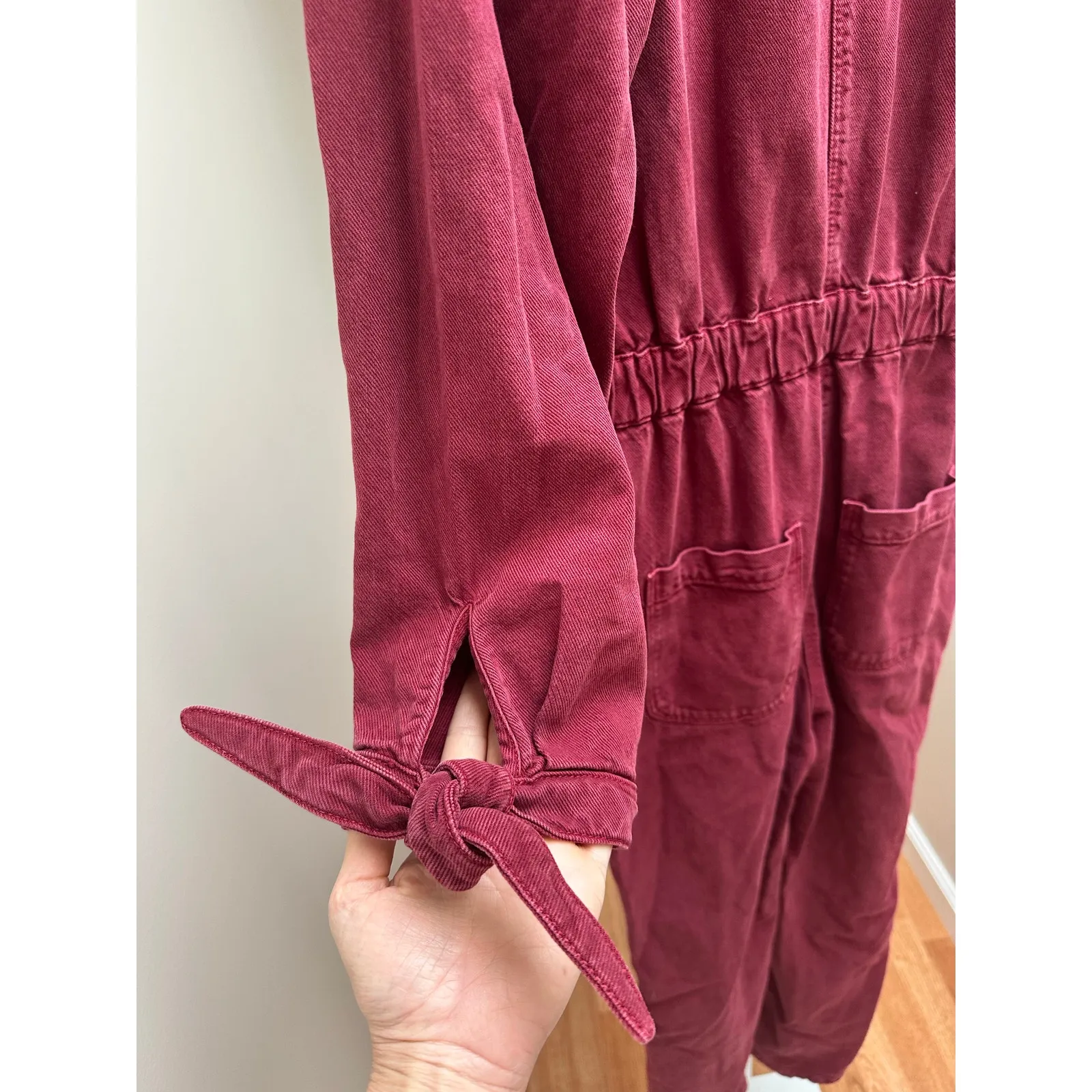 Zara The 80s Collection Devon Denim Wine Utility Jumpsuit size XS - Image 6