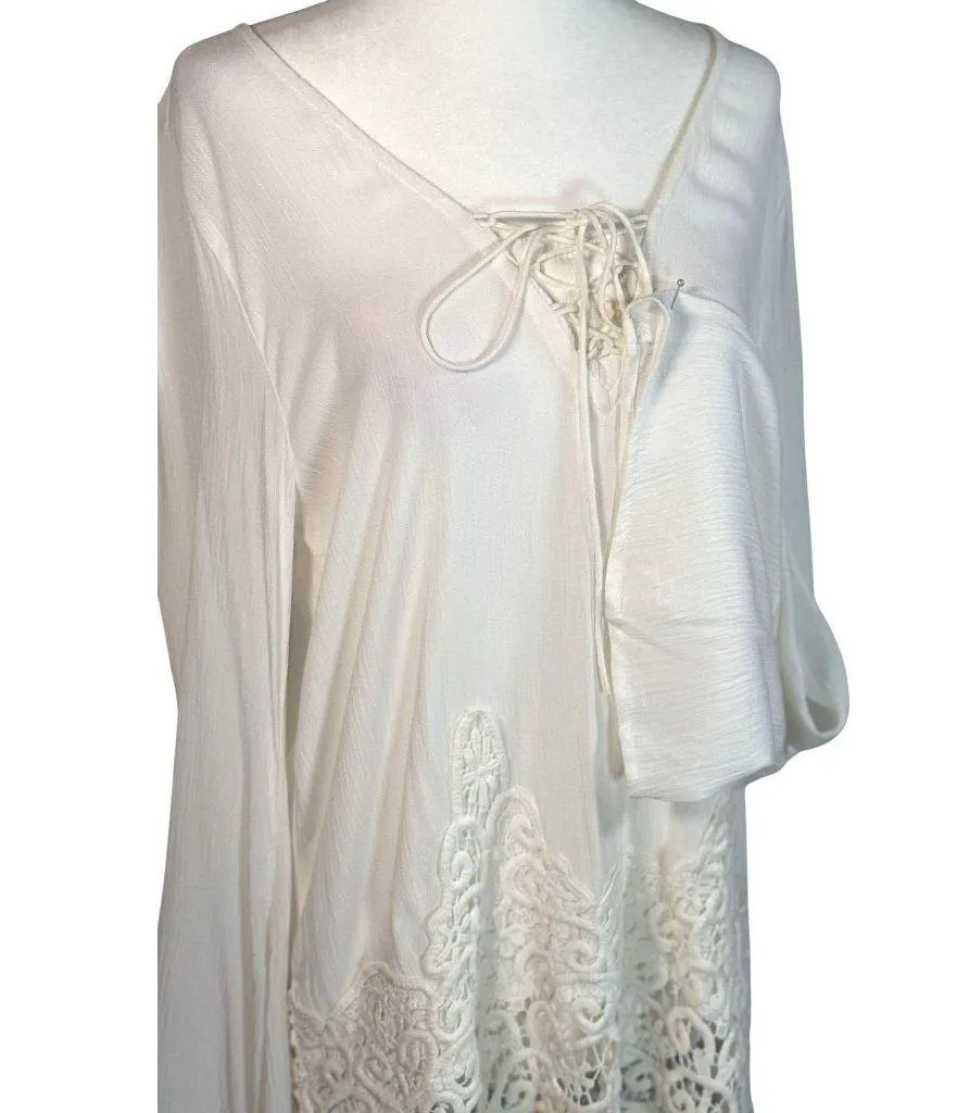 Blu Pepper Size Small Boho Tunic With Crochet Hem White Long Sleeve - Image 2