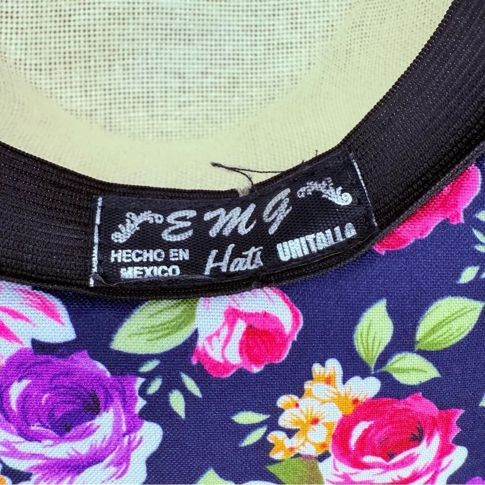 EMG sombrero hat woven floral fabric beach hat cute summer accessory hat sun hat Blue - Image 7