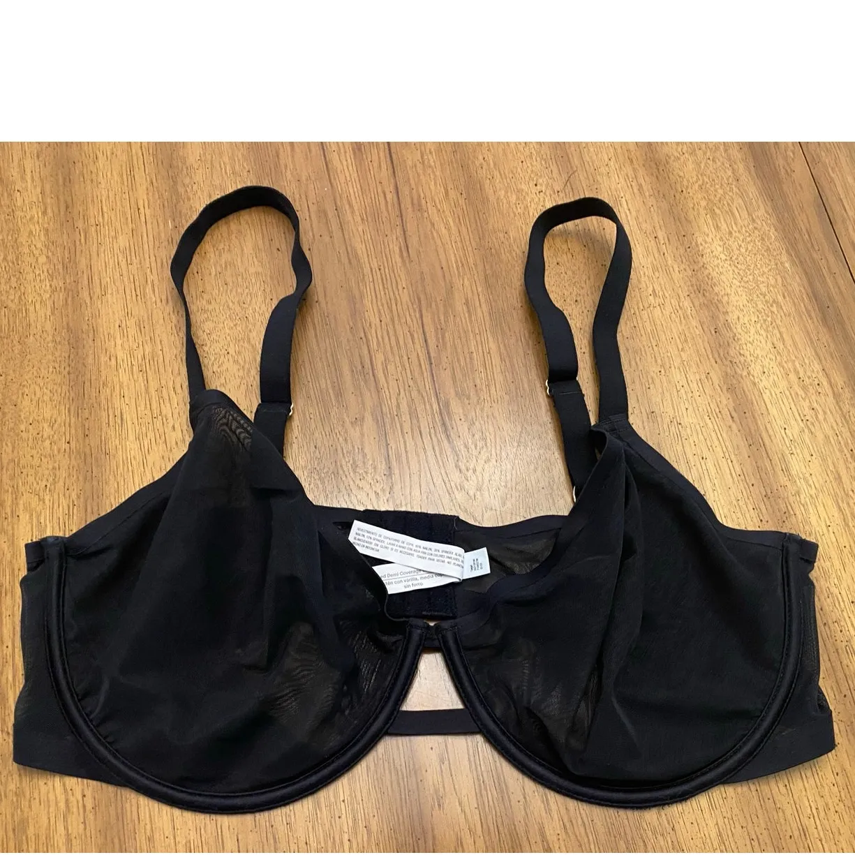 Auden Black Mesh Underwire Bra 38DD Unlined Demi Coverage Adjustable Strap Sheer Size undefined - Image 2