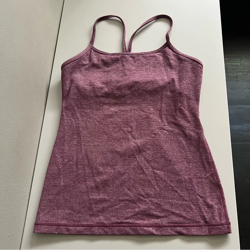 Women’s Lululemon Athletica Power Y Tank Top Heathered Plum Purple Shelf Bra 6 - Image 3