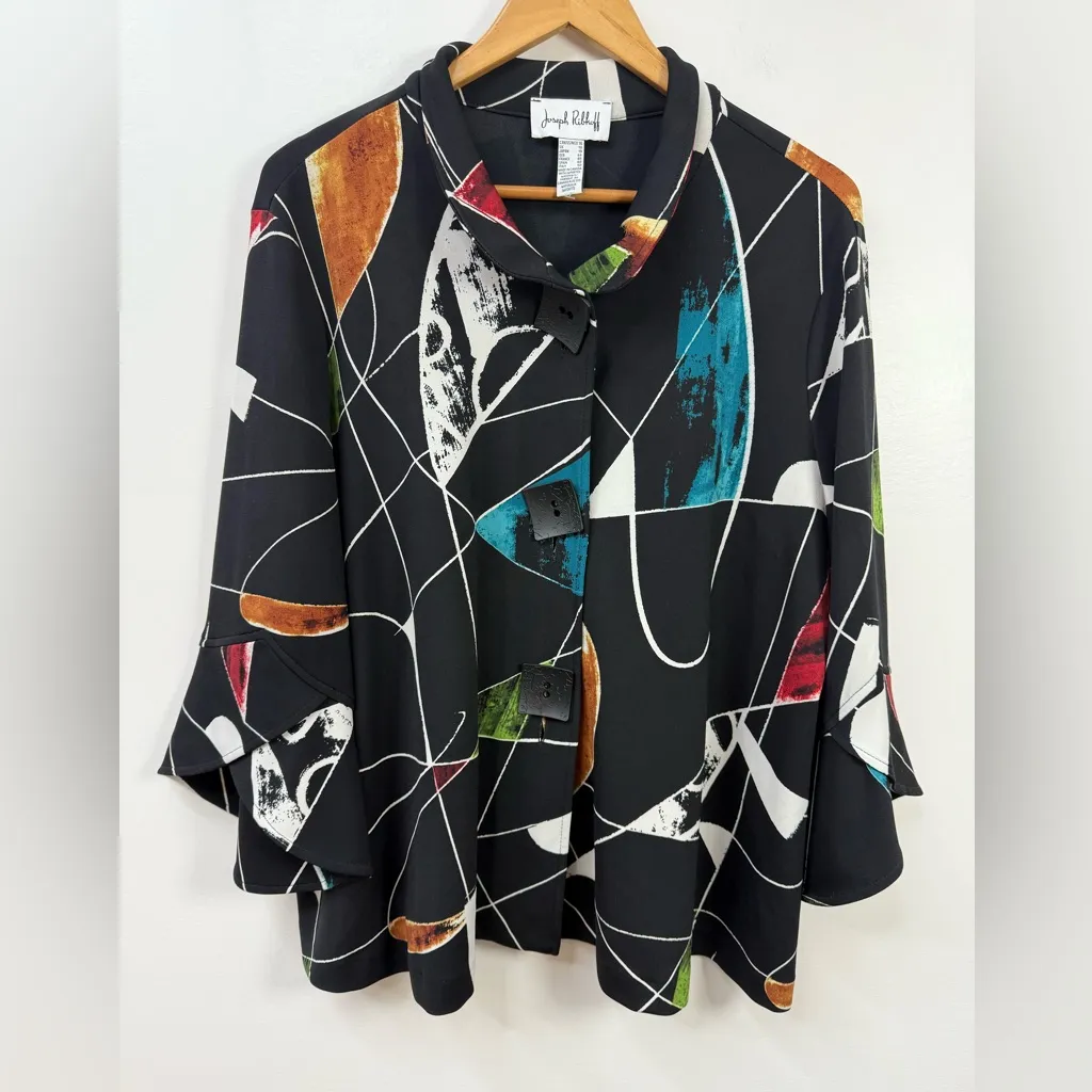 Joseph Ribkoff Black Abstract Print Jacket / Top size 16 - Image 4