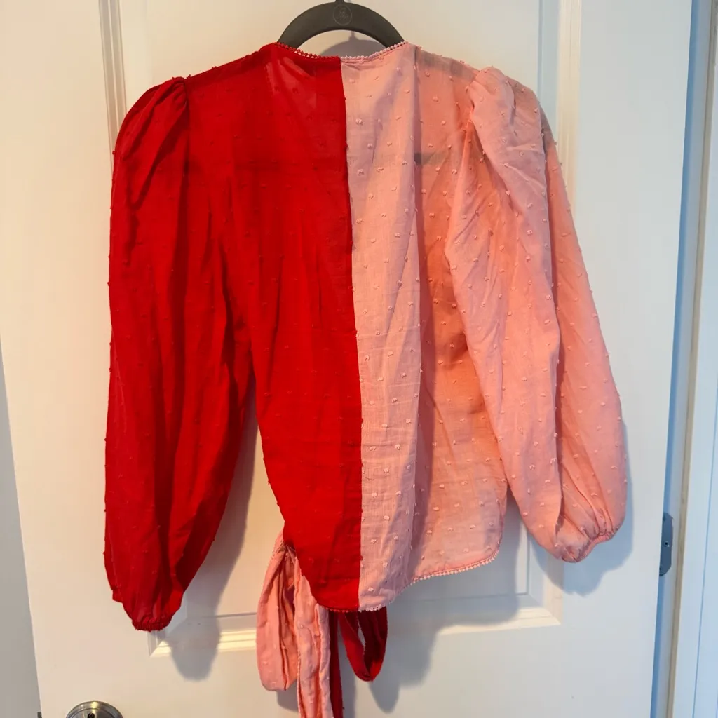 FARM Rio Pink & Red Colorblock Wrap Blouse | XS - Image 5