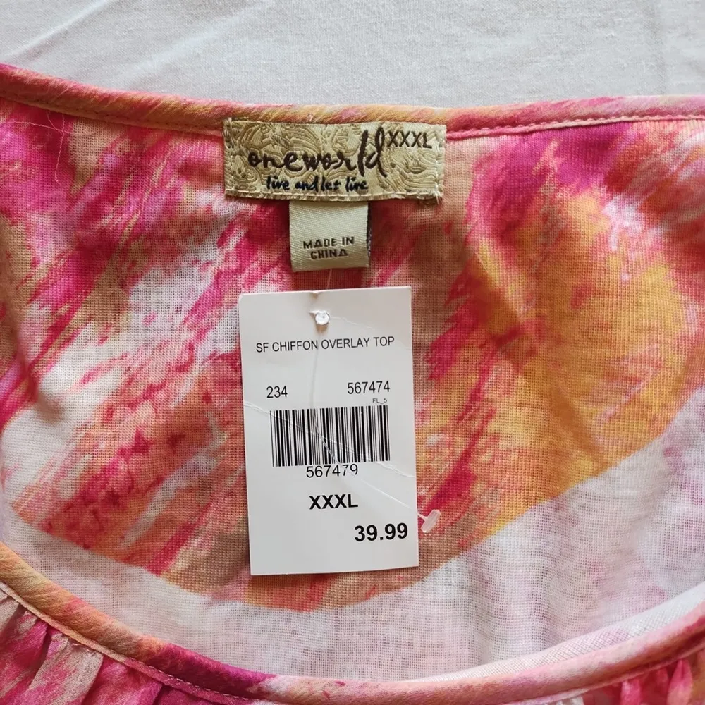 NWT One World Chiffon Overlay Top Ruffle Pink Blouse Women 3 XL - Image 5