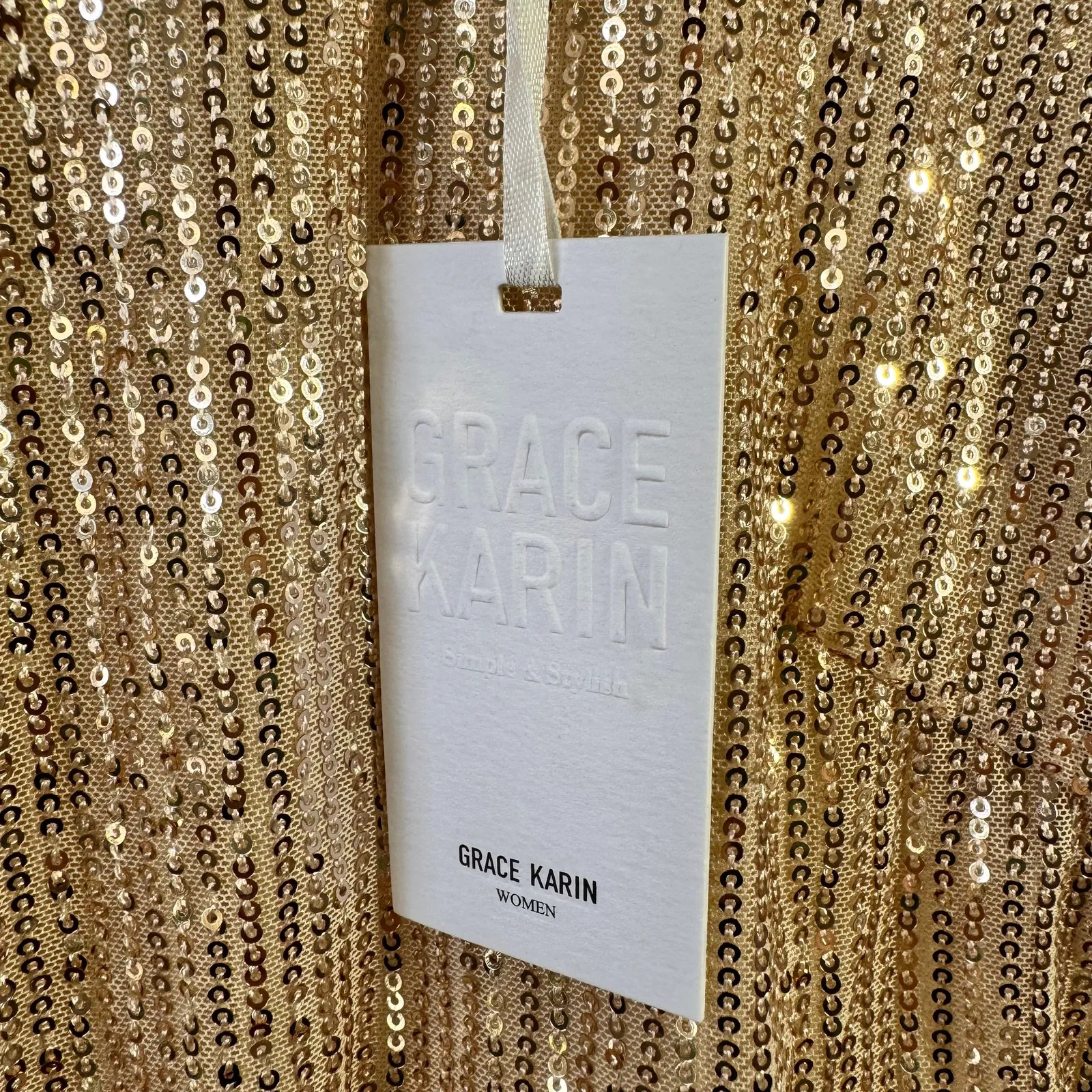 Grace Karin Dress Women S Gold NWT Sequin Cap Sleeve Glitter Party Cocktail - Image 6