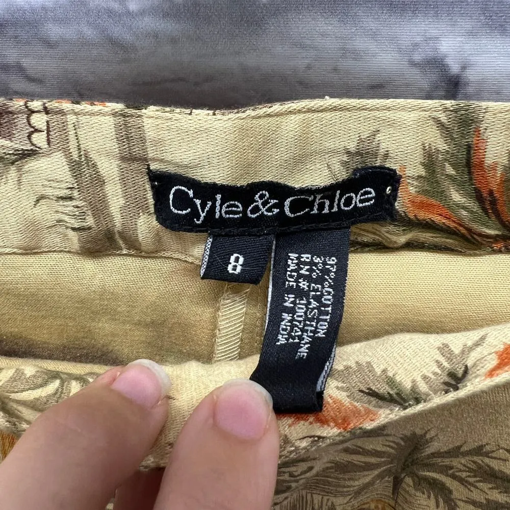 Cyle & Chloe Elephant Palm Tree Print Chino Dress Pants Size 8 India Beige - Image 5