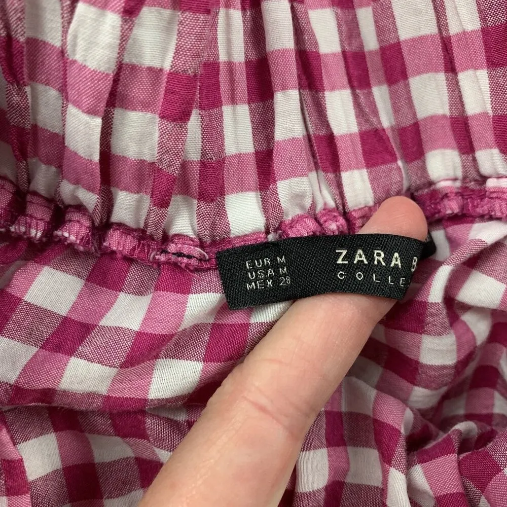 Zara Pink Gingham Checkered A-Line Skirt M - Image 5