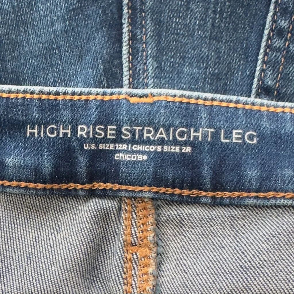 Chicos High Rise Laser Print Straight leg Jeans 12R - Image 3