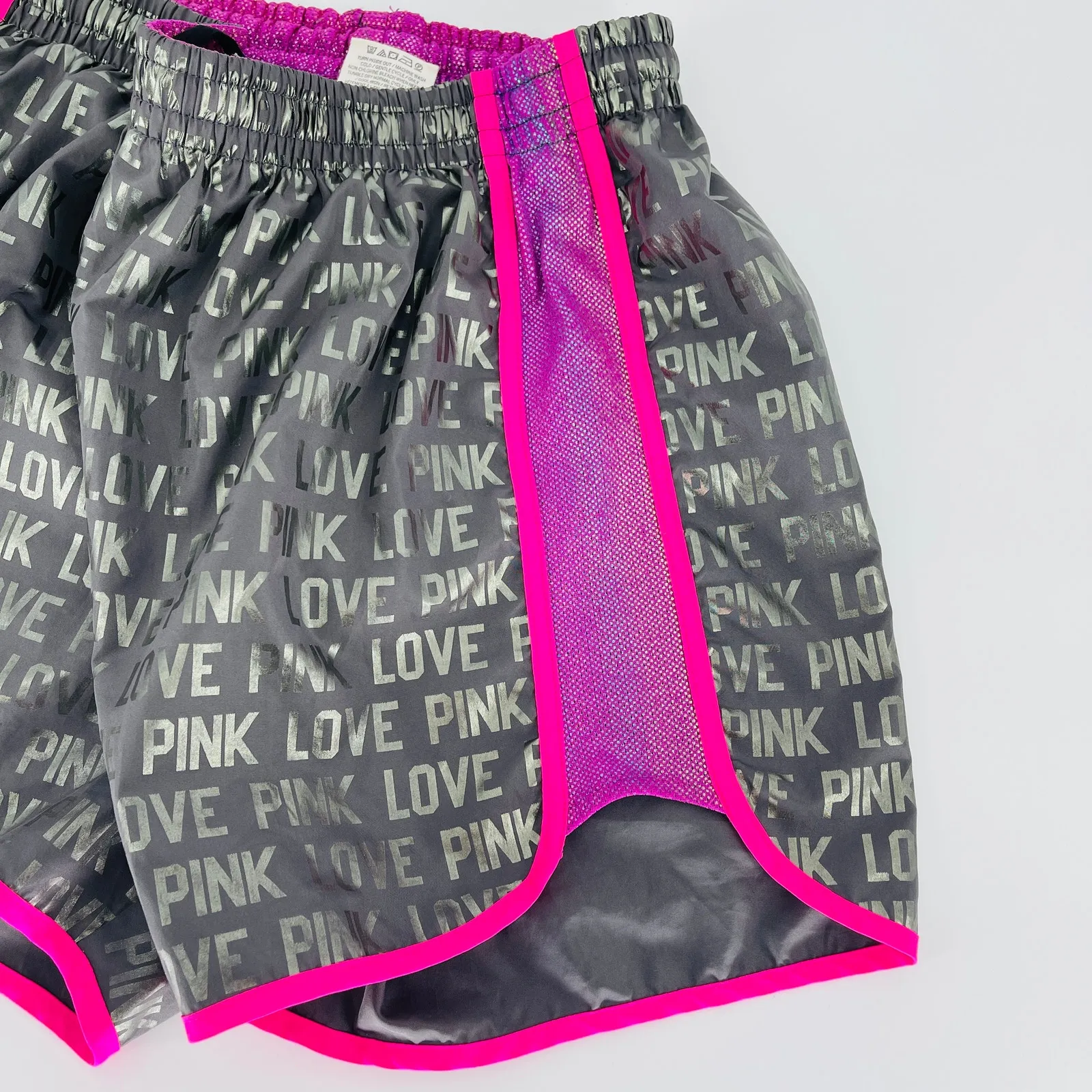 Victoria's Secret PINK Grey Silver and Hot Pink Lined Running Shorts Size S GUC Gray - Image 4