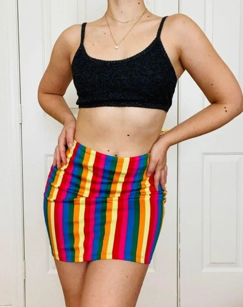 Motel rainbow striped bodycon mini skirt - Image 2