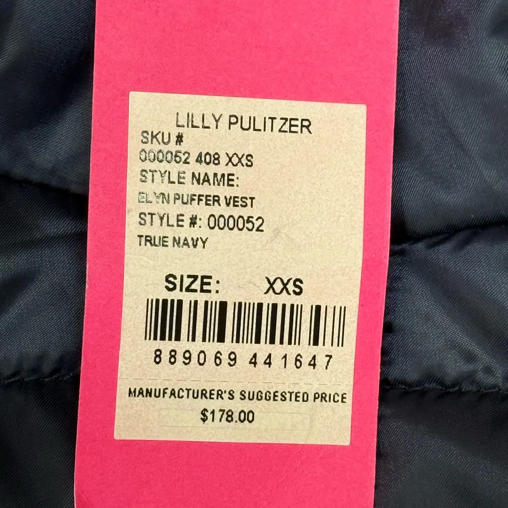 Lilly Pulitzer NWT Elyn Puffer Vest True Navy Size XXSmall Style#000052 MSRP$178 - Image 4