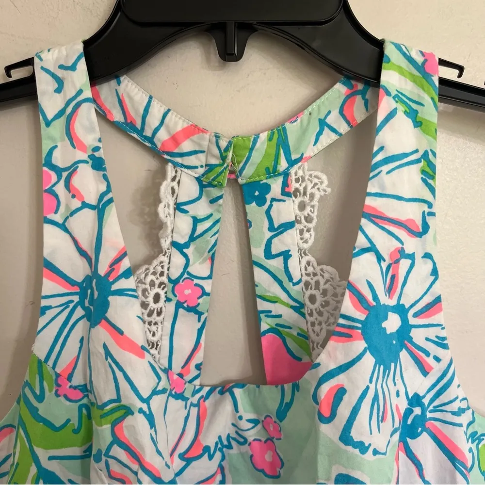 Lilly Pulitzer Zo Sand Bar Blu Splish Splash Floral Print A Line Mini Dress Sz 0 - Image 4