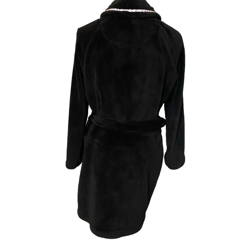 Victoria's Secret Women's Black Plush Hooded with Belt & Embroidered VS Logo M/L - Image 6