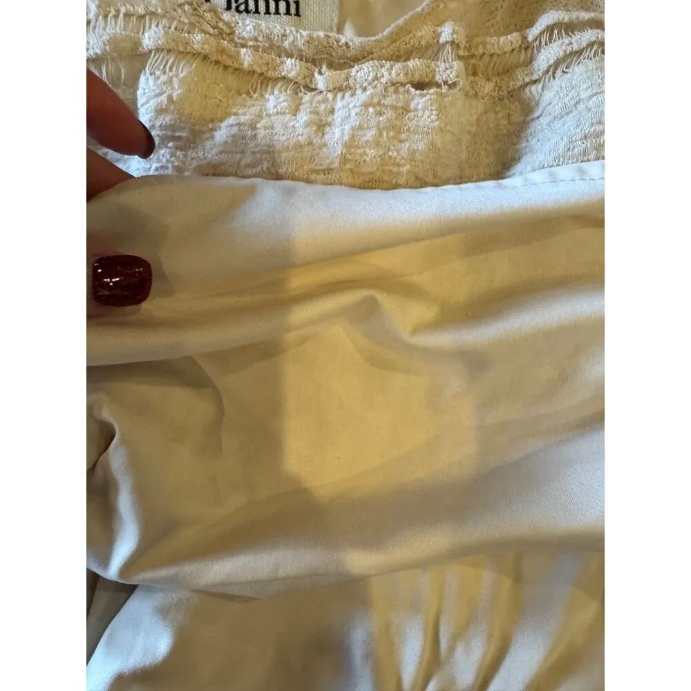 Ganni Shirt Women XS‎ Ivory Lace Sleeveless Scoop Neck Peplum Top Boho - Image 10