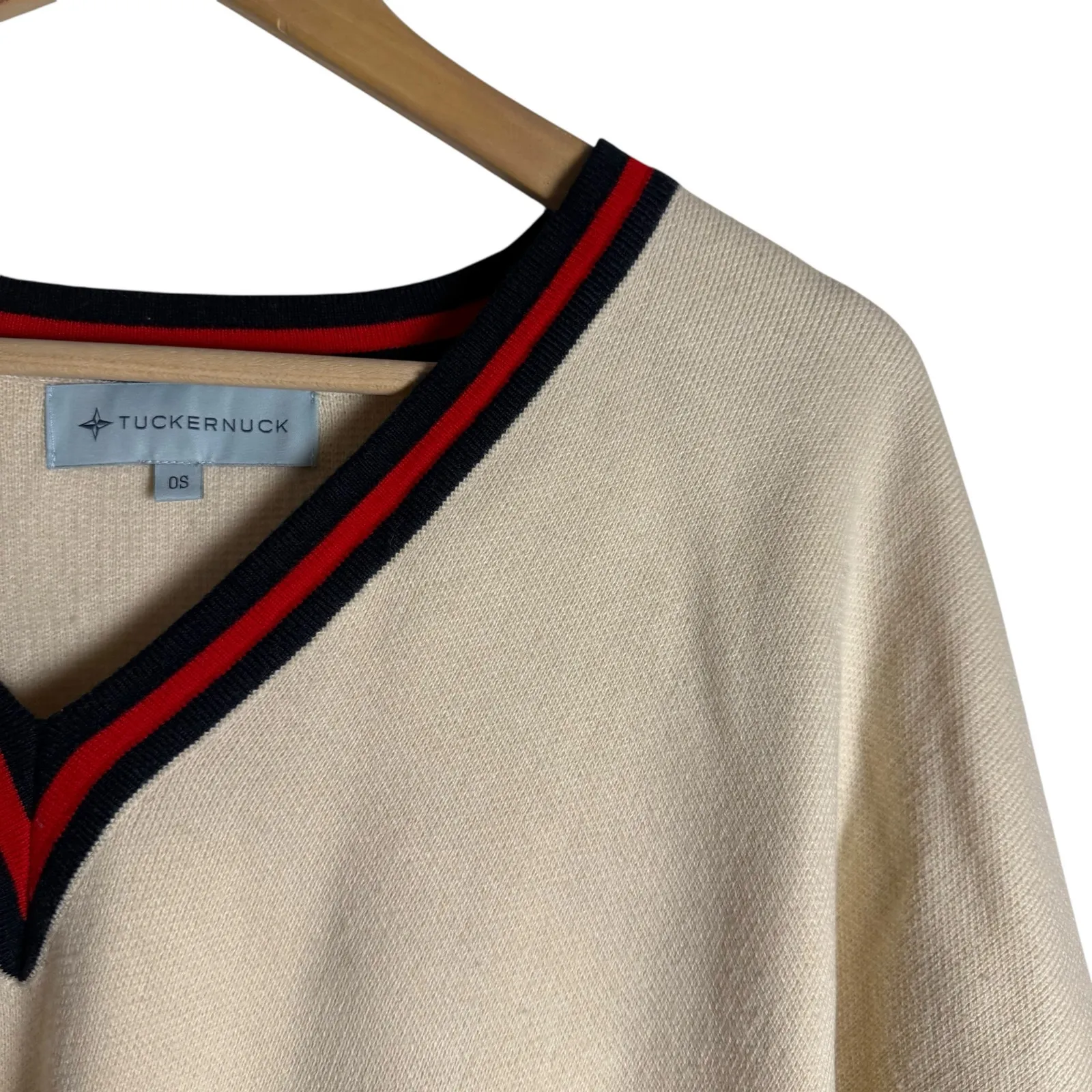 Tuckernuck Camden Ivory Striped V-Neck Soft Knit Poncho Cape Sweater One Size - Image 6