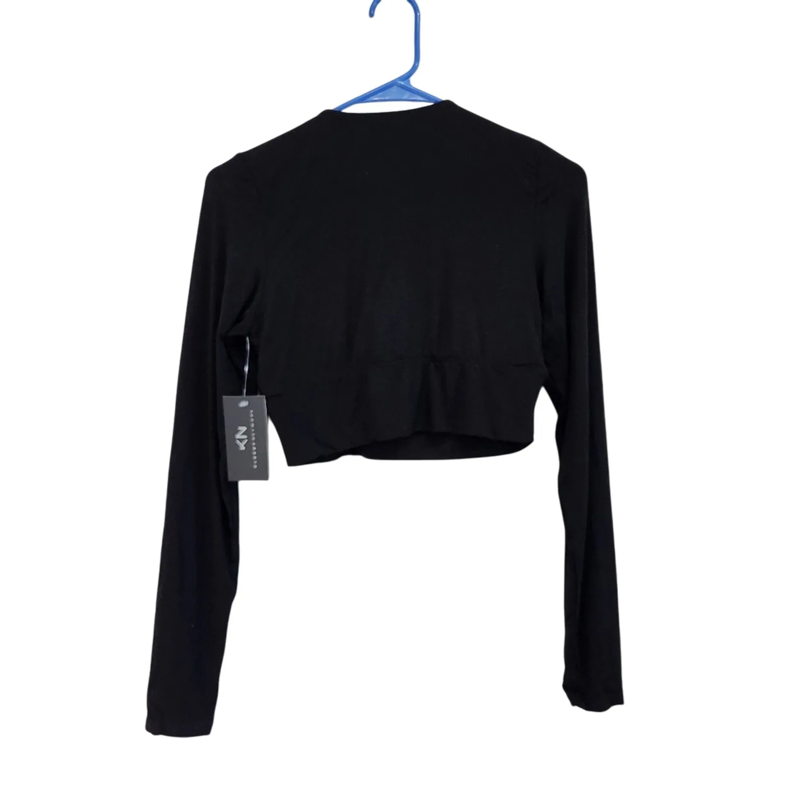 Klassy Network Surplice Long Sleeve Wrap Top Black Built in Bra Brami Medium - Image 2