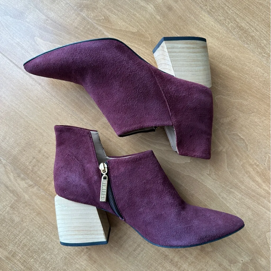 Himitsu Burgundy Suede Pointed Toe Ankle Booties, Size 39 Red - Image 8