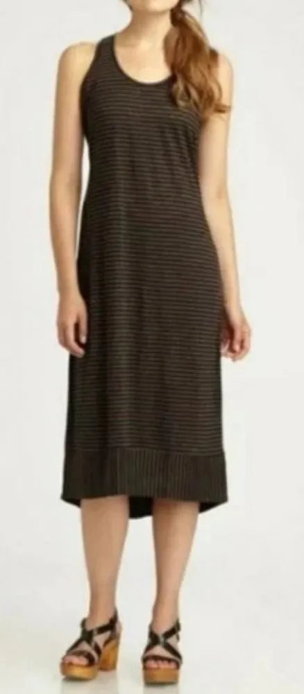 Eileen Fisher Black and Gray Raceback‎ Striped High Low Dress Linen Dress Size L - Image 2